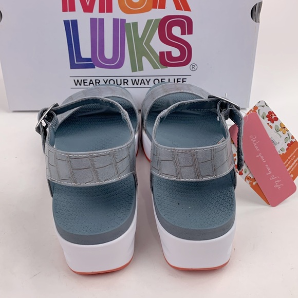 Muk Luks Dusty Blue Buckle Sandals Sz 8 Cushion Non Skid Adjustable Open toe NWT - Picture 4 of 14